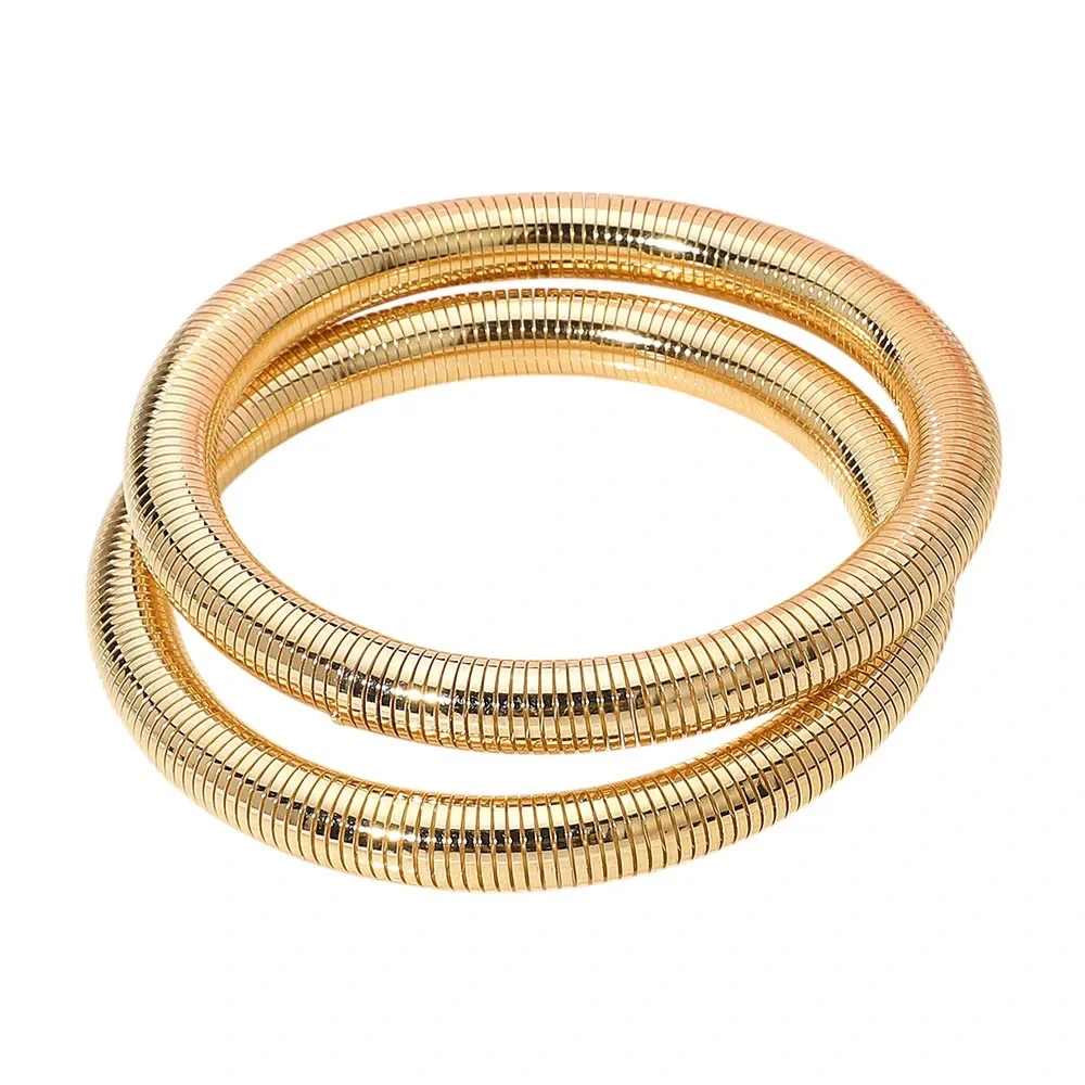 2PCS - Flexible Ribbed Metal Coil Multi Layered Bracelet